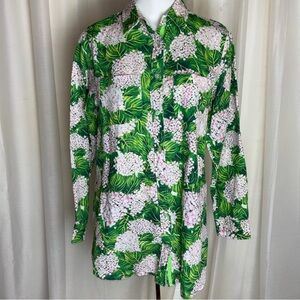 Tizzie Dizzy Lizzie Linen Floral Garden Button Down Long Sleeve Shirt